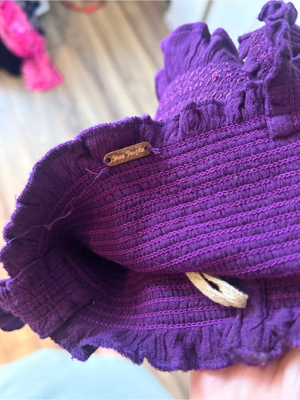Free People Violet Smocked Ruffle Crop Tank